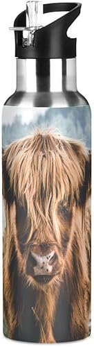 xigua Highland Cow Botella de agua de doble pared de acero inoxidable a prueba de fugas termo para deportes, gimnasio, ciclismo al aire libre, 20