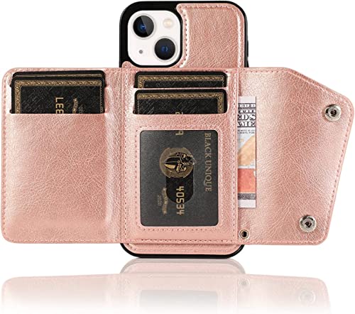 Étui iPhone 14 avec porte-carte et support magnétique rose