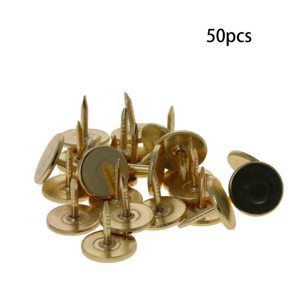 Innenausstattung, Polsternägel, Reißzwecken, 18 mm x 50 mm, Möbelnägel mit flachem Kopf, Goldton, for Kopfteile von Möbeln, Sofas, 80 Stück(Size:11x10mm)