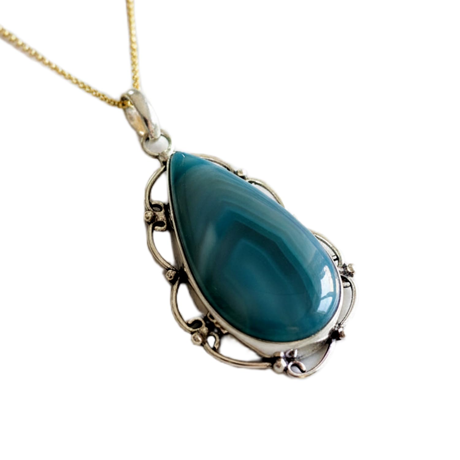 Collier agate de Botswana en argent 925 médaillon à offrir - 8