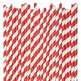 Red Striped Disposable Paper Straws (7.75”) 24 Pieces - Perfect for Parties, Events, and Everyday Use