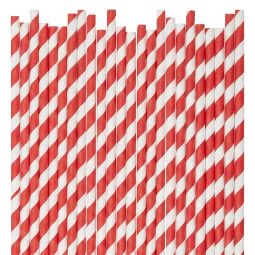 Red Striped Disposable Paper Straws (7.75”) 24 Pieces - Perfect for Parties, Events, and Everyday Use