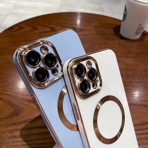 Étui de chargement magnétique pour iPhone 13 Pro avec protection d'objectif silicone blanc