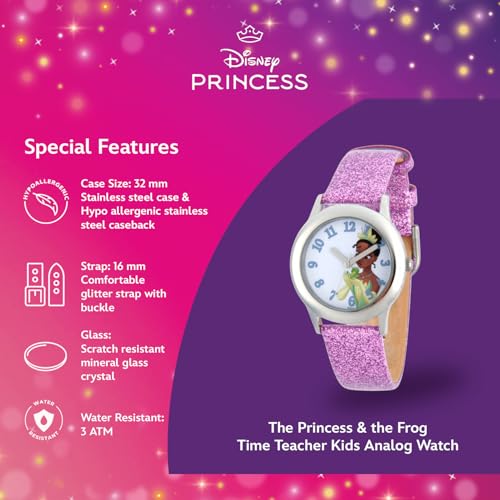 Disney Girl's 'Tiana' Quartz Stainless Steel and Leather Watch, Color:Purple (Model: W002979)4