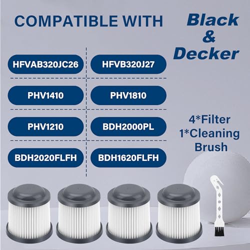 4 Pack Replacement Filter for Black and Decker Pivot Handheld Vacuums BDH2000PL, PVF110, PHV1210, PHV1810, BDH2020FLFH, BDH1620FLFH, PHV1410 Pivot Vac Filter LUXRILIX