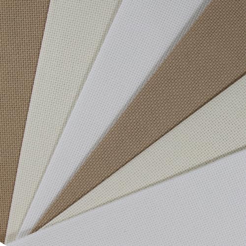 Image of KCS 4 /6 pc of 12 inch x 18 inch 30cmx45cm 16CT Counted Cotton Aida Cloth Cross Stitch Fabric (White+Cream+Khaki, 6 pc)