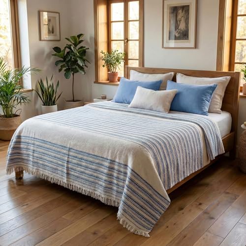 Loomvia Leichte Bettüberwurf und Tagesdecke 240x260 cm, 215 GSM, seidig weich Sommerdecke, Überwurf für Bett und Sofa, Schlafzimmer Deko, aus Baumwolle und Bambusviskose, Oeko-TEX®, Türkis