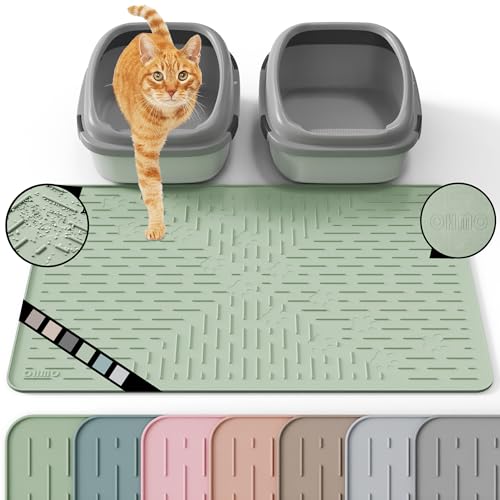 OHMO Cat Litter Mat Large Trapping Mat Premium Silicone Rubber 31.5x23.6 Sage Green Waterproof and BPA Free Kitty Litter Box Mat Easy to Clean and Keeps The Floor Tidy