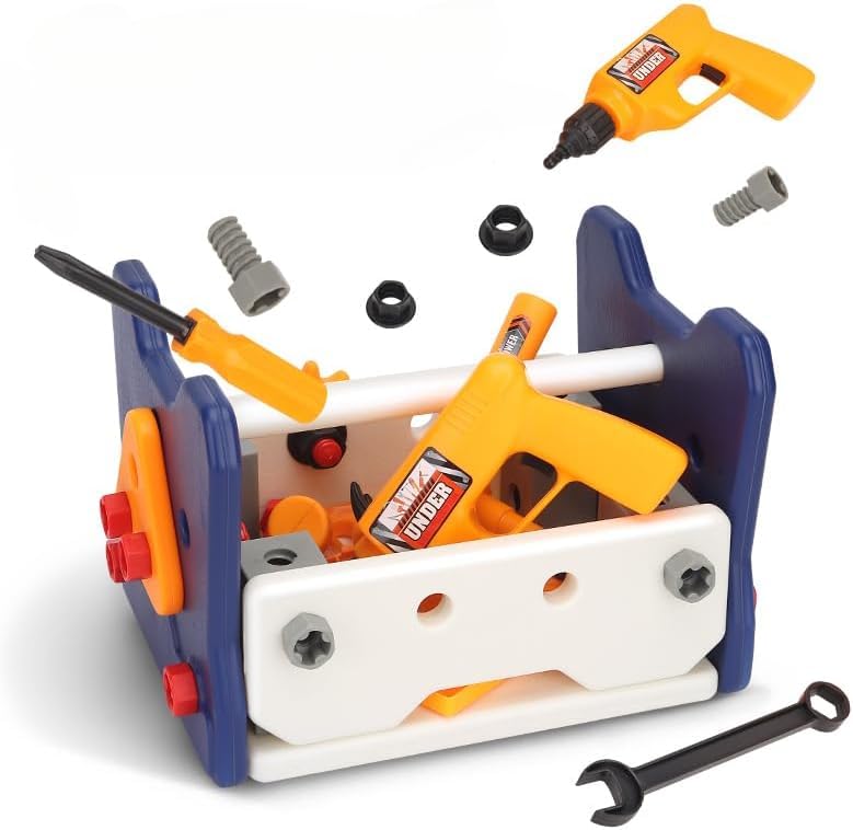 Nuyoah 43 Pcs Toddler Kids Toy Tool Set ABS Materials Kids Tool Bench with Tool Box, Intelligence Inspired Toy Tools Workbench for Practical Storage Kids Tools Precise Workmanship (Upgrade version)