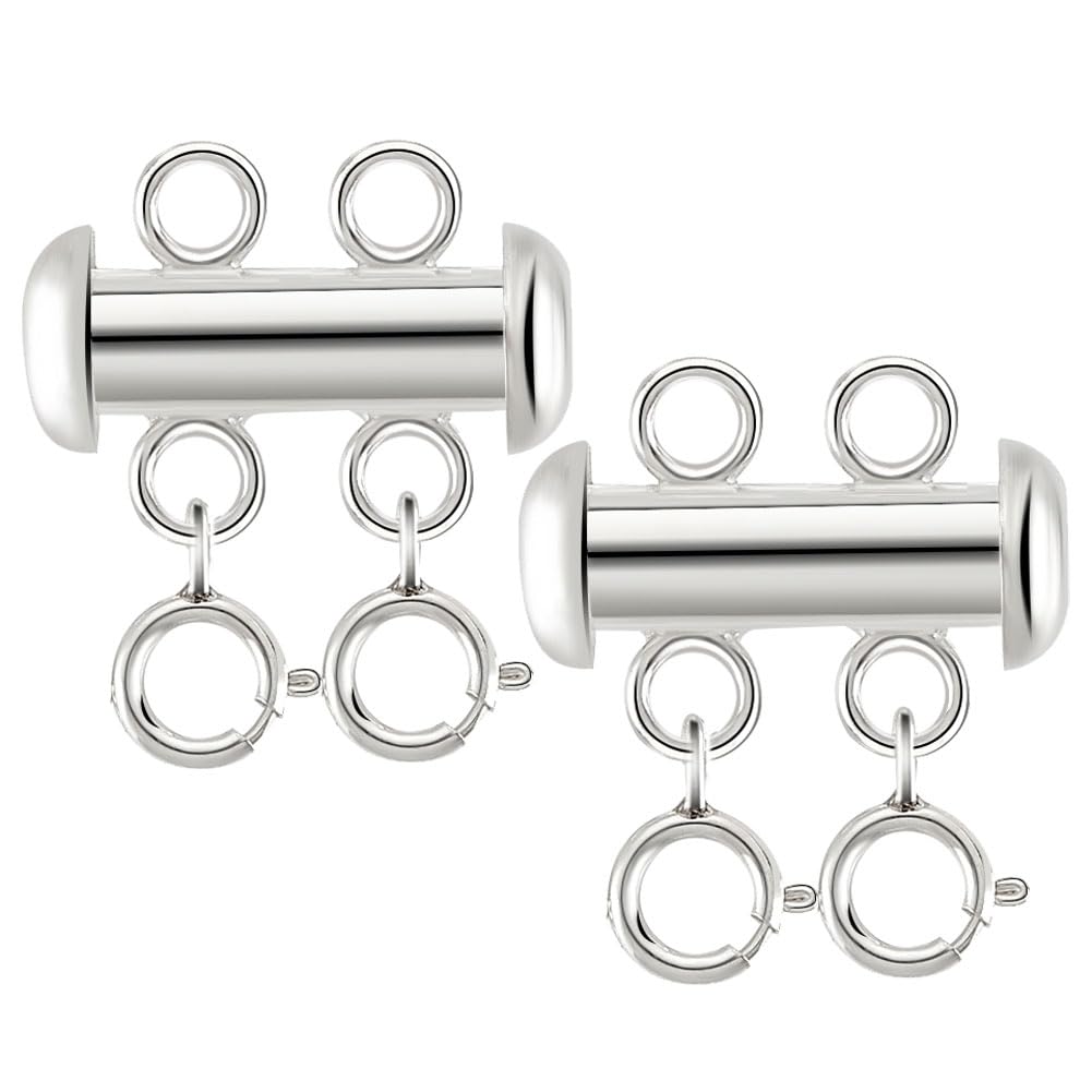 PH PandaHall 925 Sterling Silver Layering Clasps, 2pcs Slide Clasp Lock Detangler Spacer Tube Clasp Separator for Stackable Bracelet Chains Necklace Multi Strand Layer Clasp for DIY Jewellery Making