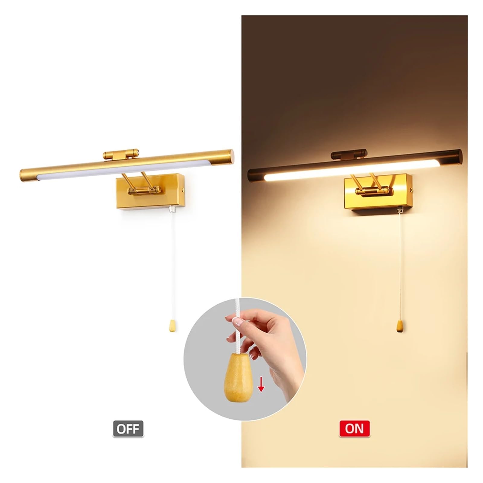 Applique da parete 8W, luce LED for specchio bagno con testa girevole e interruttore a strappo for lampade comodino camera letto(101A BS 495mm 4000k)