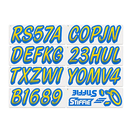 Image of STIFFIE Whipline Yellow /Blue 3 inch Boat & PWC Registration Decals • Numbers Letters Stickers