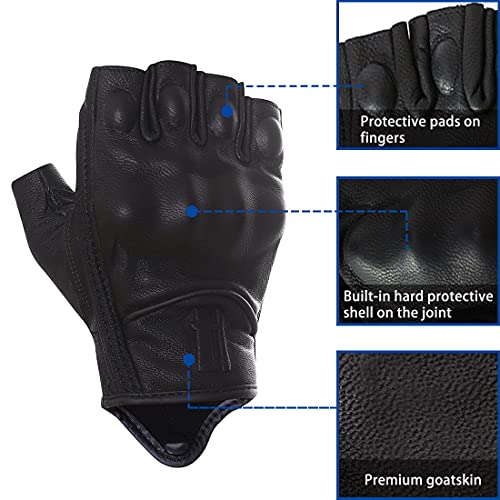 Guantes para hombre Harssidanzar de medio dedo en piel negra XL con agarre transpirable GM037UK 4