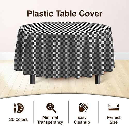 Image of Party Solids Checkered Round Plastic Tablecloth - 84 Inch, Pack of 24