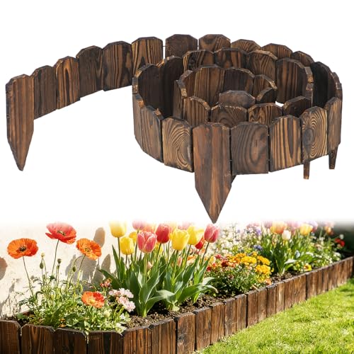 9.6ft L x 3.9in H Landscape Edging - Anti-Corrosive Wood Flower Bed Edging Borders Garden Edging for Yard Path Lawn Decorative Tree Fence 1 Pack