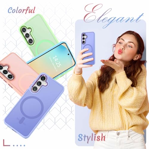 Image of for Samsung Galaxy S24 FE Case, Matte Magnetic Phone Case with 1 Screen Protector, Support for Magsafe, Translucent Frosted Slim Shockproof Protective Cover for Samsung Galaxy S24 FE, Lavender Purple