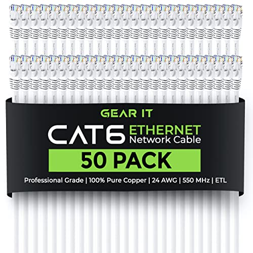 Gearit 50-Pack, Cat 6 Ethernet Cable Cat6 Snagless Patch 1 Foot - Snagless Rj45 Computer Lan Networ #TOP7