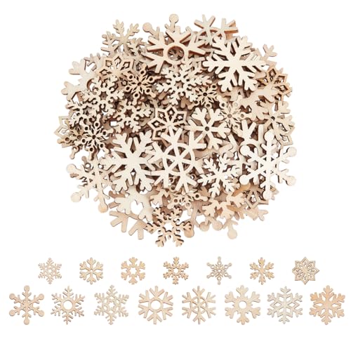 BENECREAT 200 tranche de Bois de Flocons de Neige de Noël Découpes de Flocons de Neige de Noël en Hiver Décorations Artisanales pour Sapin de Projets de...