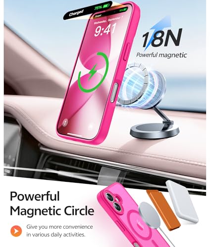 Image of FNTCASE for iPhone 17 Case: [Compatible with Magsafe] Translucent Matte Cases with [Full Camera Protection] [Screen Protector] Military Grade Shockproof Protective Phone Cover - Hot Pink