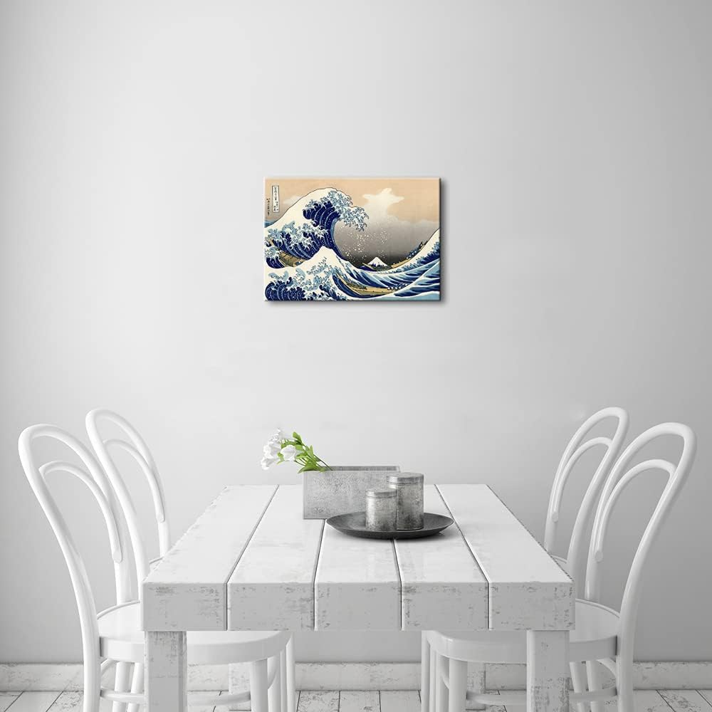 Wieco Art Great Wave of Kanagawa Katsushika Hokusai Modern Stretched and Framed Canvas Prints Artwork Abstract Landscape Pictures Paintings on Canvas Wall Art for Home Office Decorations Wall Decor
