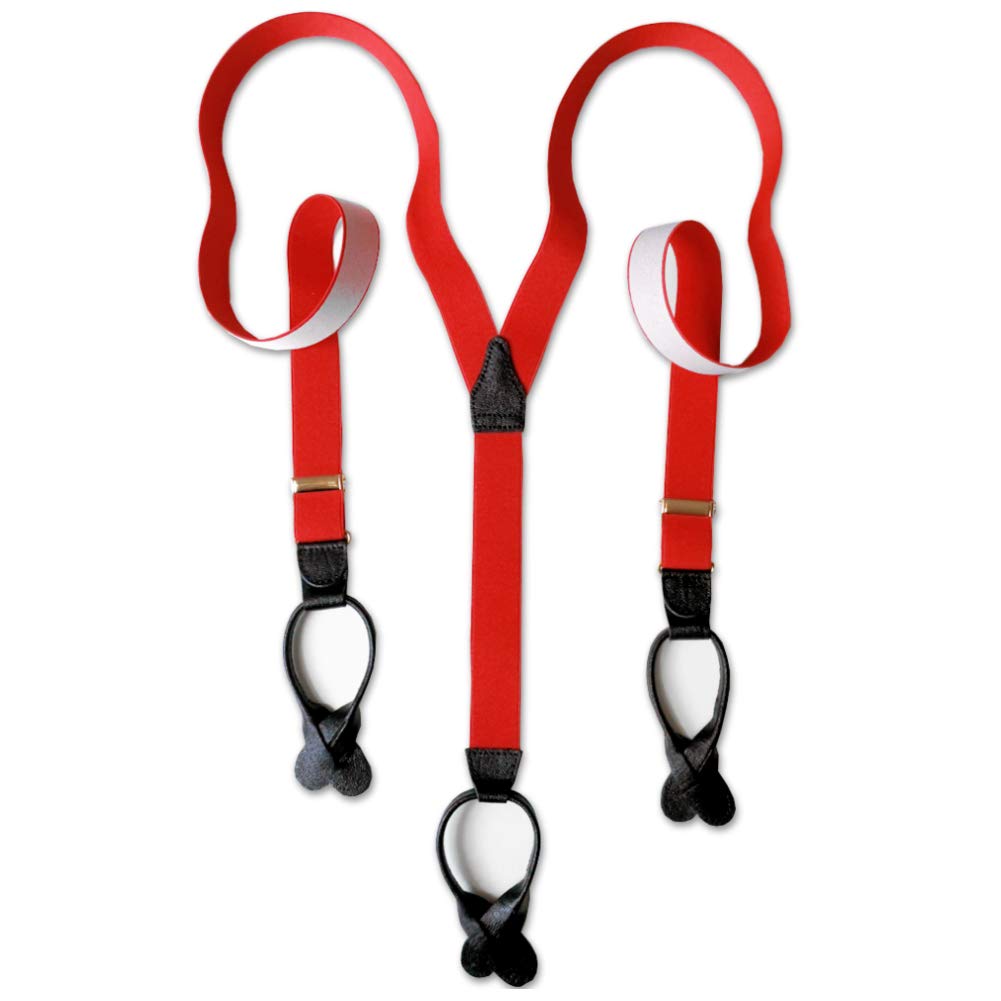 Albert Thurston Red Button Braces with Black Leather/Brass Fittings