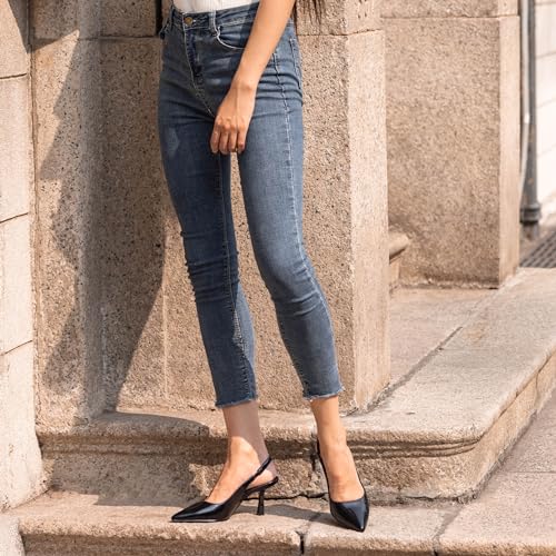 Image of Elisabet Tang Women's Kitten Heel Slingback Low Pumps 3 Inches Stiletto Pointed Closed Toe Elegant Dressy Bridal Wedding Party Shoes