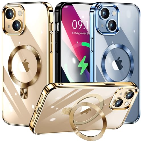 Coque transparente iPhone 14 finition galvanisée haut de gamme et anneau MagSafe intégré
