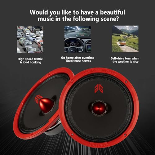Image of MX80E1 Loudspeaker 8 Inch Midrange 560 Watts 6 Ohms Red Bullet, Premium Quality Audio Door Speakers for Car or Truck Stereo Sound System, Red (2 Speakers)