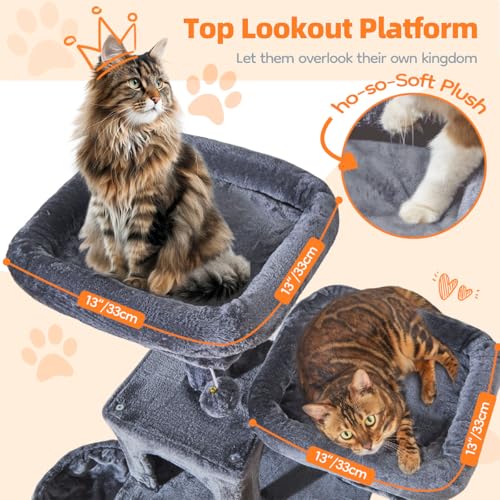 Image of Taoqimiao Large Cat Tree, 73 in Tall Cat Tower with 2 Plush Big Cat Condos