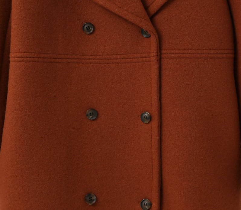 utcoco Women's Wool Blend Double Breasted Pea Coat Notched Lapel Mid Long Trench Overcoat with Pockets - Image 5