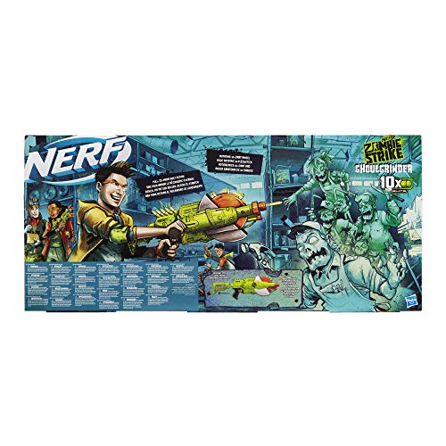 NERF Zombie Strike Ghoulgrinder Blaster -- Rotating 10-Dart Wheel, 10 Official Zombie Strike Elite Darts -- for Kids, Teens, Adults