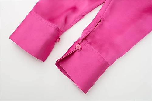 Miniatura 6 de Bciopll Mini vestido plisado con cuello corto para mujer, vestido camisero de satén de manga larga para oficina