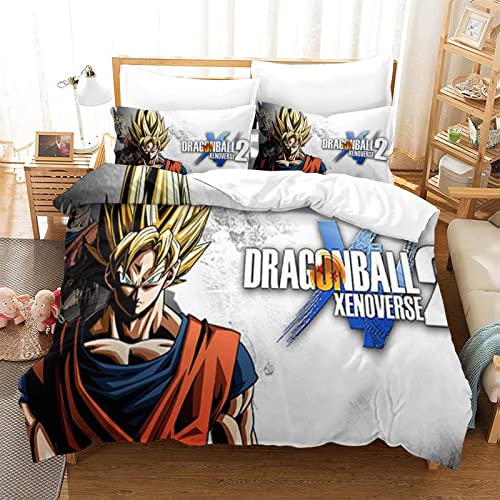 Juego de Funda de edredón Dragon Ball, Juego de Cama, Funda de edredón con Personajes de Anime, Funda de edredón con Cremallera, Cama Doble (200x200)