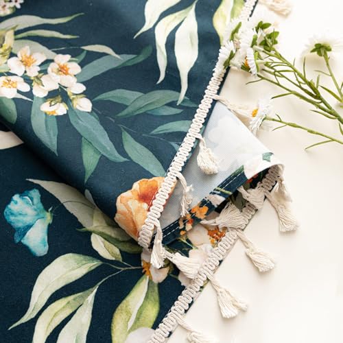 Image of Boho Floral Curtains French Country Farmhouse Curtains 72 Inches Long Light Filtering Window Rod Pocket Drapes for Living Room 2 Panels-Navy Blue Floral
