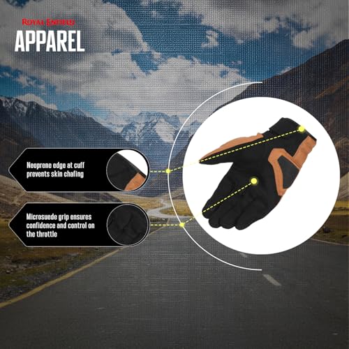 Image of Royal Enfield PHOENIX GLOVES | Leather & Microsuede Hybrid | TPR Knuckle Protection | Perforated Ventilation | Touchscreen Ready | Reinforced Palm Grip | Neoprene Anti-Chafing Cuff BLACK S
