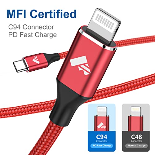 Aiminu Usb C To Lightning Cable 6Ft 2Pack, Fast Iphone Charger Mfi Certified Power Usb C Iphone Cable Braided Type C Iphone Charging Cord For Iphone 13 12 11 Pro Max X Xs Xr 8 7 6S Plus Se, Ipad-Red #TOP4