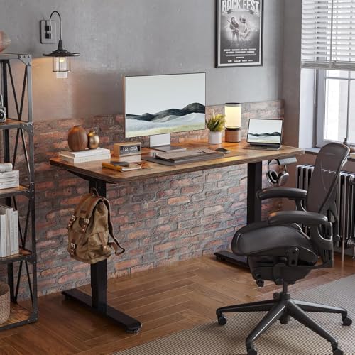 TIQLAB Electric Standing Desk, Adjustable Height Stand up Desk, 55 * 28 Inches Sit Stand Home Office Table with Splice Board, Rustic Brown