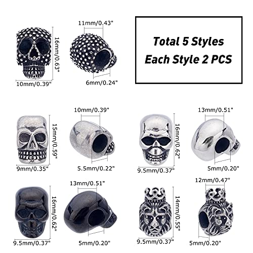 UNICRAFTALE 10pcs Mixed Shape Skull Beads Stainless Steel Skull Spacer Beads 5-6mm Large Hole Beads European Beads Halloween Decoration for DIY Necklace Bracelets Jewelry Making 5-16mm - Image 4