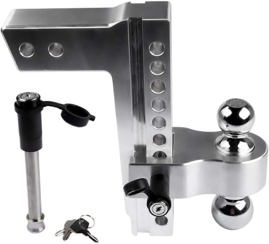Adjustable Trailer Hitch Ball Mount for 2.5 Inch Receiver 10 Inch Drop Rise with 2 Inch and 2-5/16 Inch Balls and Latches Locks