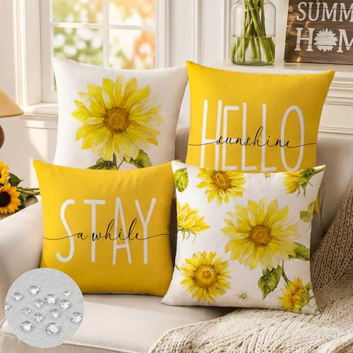 Sunflower Decor Yellow Outdoor Pillow Covers 18x18 for Patio Furniture