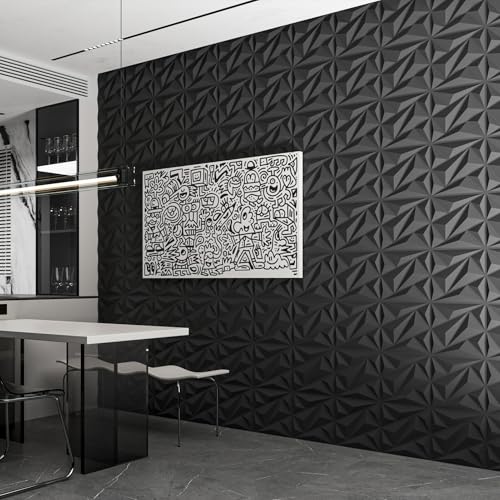 Art3dwallpanels 33 Pack 3D Wall Panel Diamond for Interior Wall Décor, PVC Flower Textured Wall Panels for Living Room Lobby Bedroom Hotel Office, Black, 12''x12'' Cover 32.Sq.Ft. - Image 6