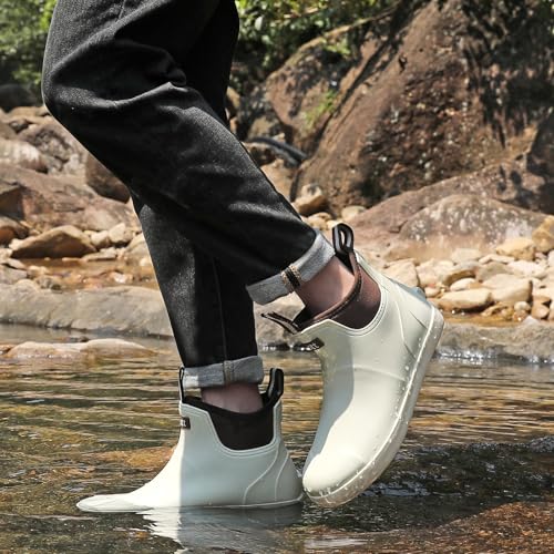 Image of Men's Deck Boots Waterproof Fishing Rain Boots, Anti-Slip Rubber Boots Ankle Booties, High-Performance Footwear Chelsea Boots for Gardening Boating Camping Sailing