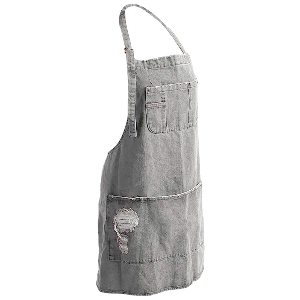Tablier en denim de cuisine en jean unisexe réglable 4 poches Hrippy jardin restaurant