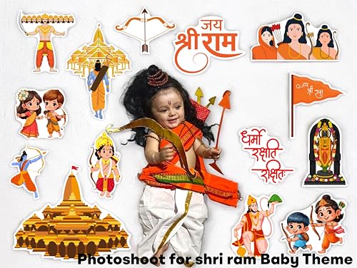 Image of Lord Ram Photo Booth Props | 23+ Piece Ramayan Devotional Set for Religious Events | Jai Shri Ram Cards - Premium Cardstock for Ram Navami, Diwali