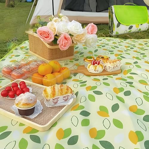 JSSFSS Picnic Blanket Waterproof 200 x 200 CM, Foldable Picnic Blanket, Waterproof Picnic Blanket with Handle, for Travel, Picnic, Camping, Park, Beach, Hiking-Green Leaf Pattern