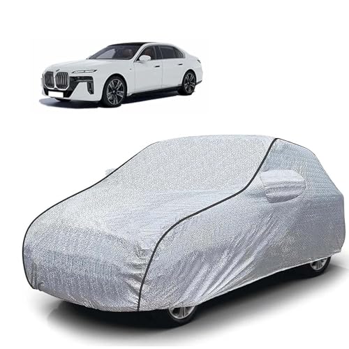 Image of Sulfar 100% Waterproof Car Body Cover Compatible with Mirror for BMW i7(Electric) (Triple Stitched, Full Bottom Elastic, Magic Silver with Black Piping)