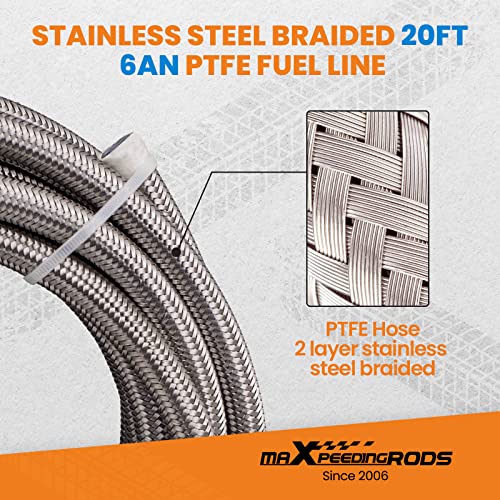 Image of 6AN 20FT PTFE Stainless Steel Fuel Line Kit, Stainless Steel Nylon Braided