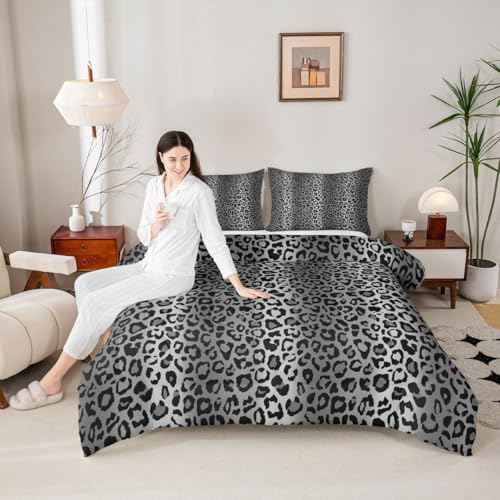 Image of Feelyou Leopard Printed Comforter Set Africa Cheetah Print Bedding Set Toddler Size for Kids Boys Girls Teens Safari Animal Comforter Silver Gray Black Duvet Set Reversible Room Decor Quilt Boys