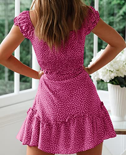 Image of Womens Summer Sundress Ruffle Sleeve Sweetheart Neck Print Mini Dress