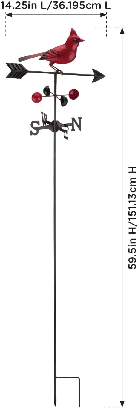 Regal Art & Gift Metal Weathervane Garden Stake - Decorative Handcrafted Outdoor Lawn & Patio Décor - Durable Weather-Resistant Design - Cardinal